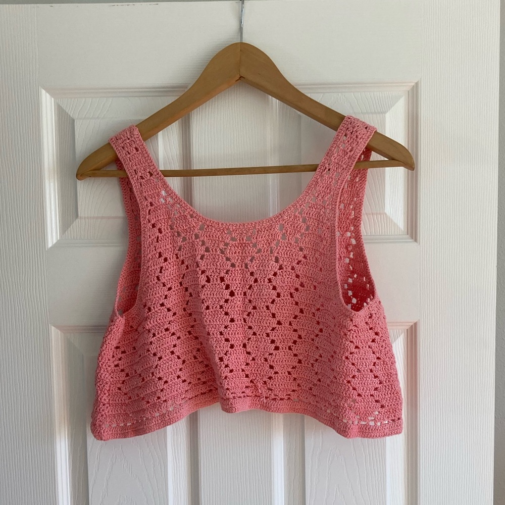 Roxy Pink Crocheted Crop Tank